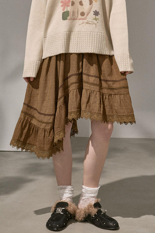 Irregular Wave Patchwork Midi Skirt