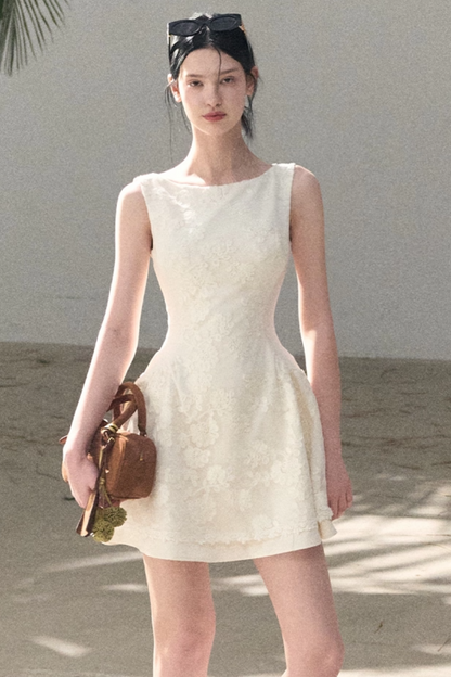 Wool Blend Embossed Floral Dress