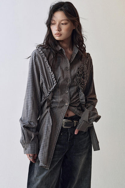 Gothic Plaid Flower Shirt & Skirt Set-Up