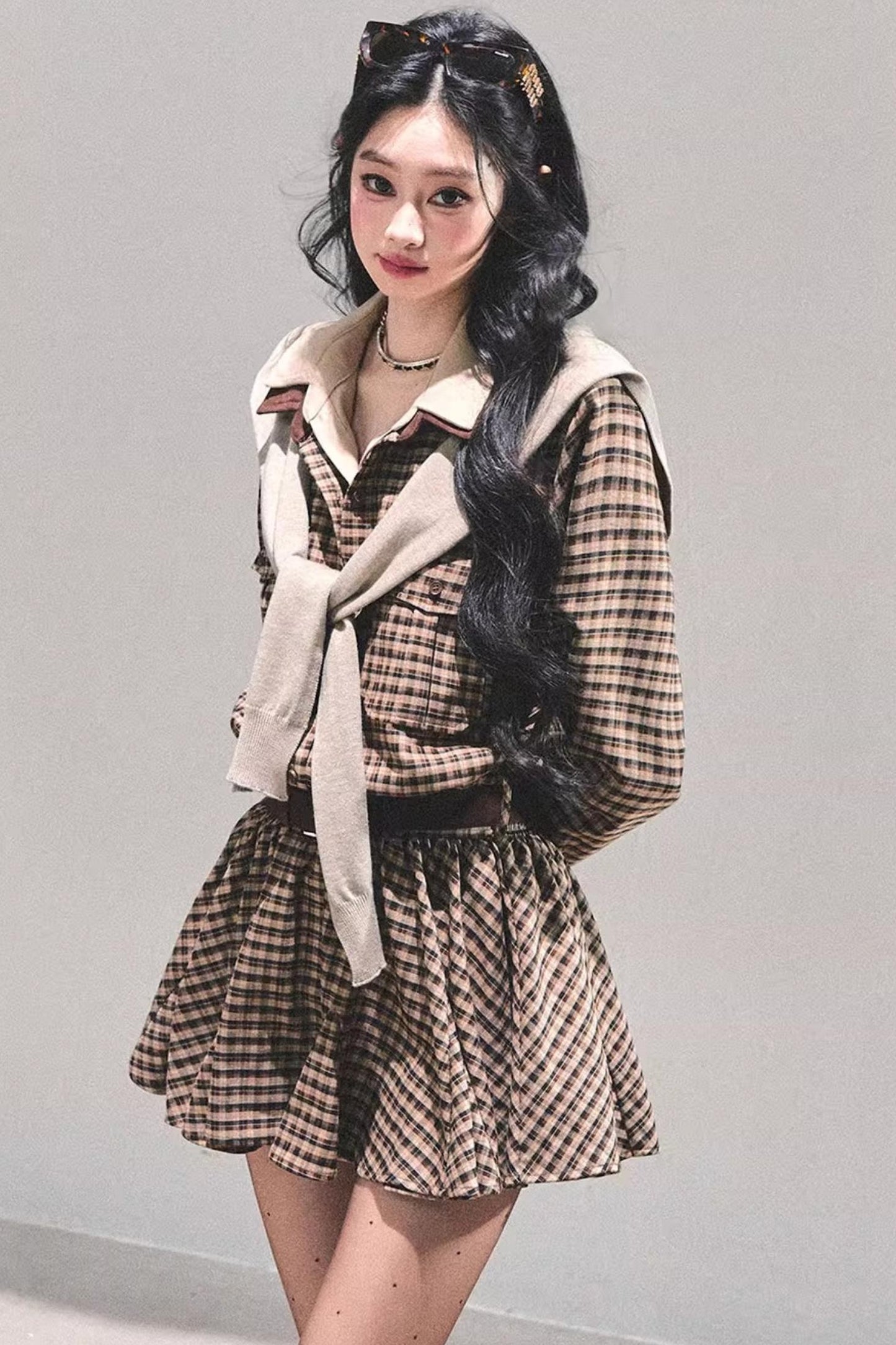 Plaid Two-Piece Winter Dress Set-Up