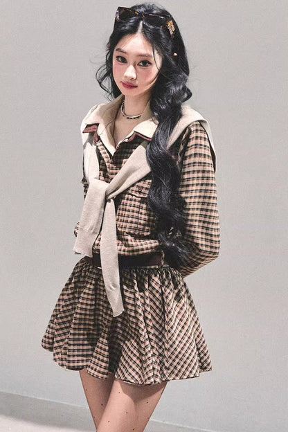 Plaid Two-Piece Winter Dress Set-Up
