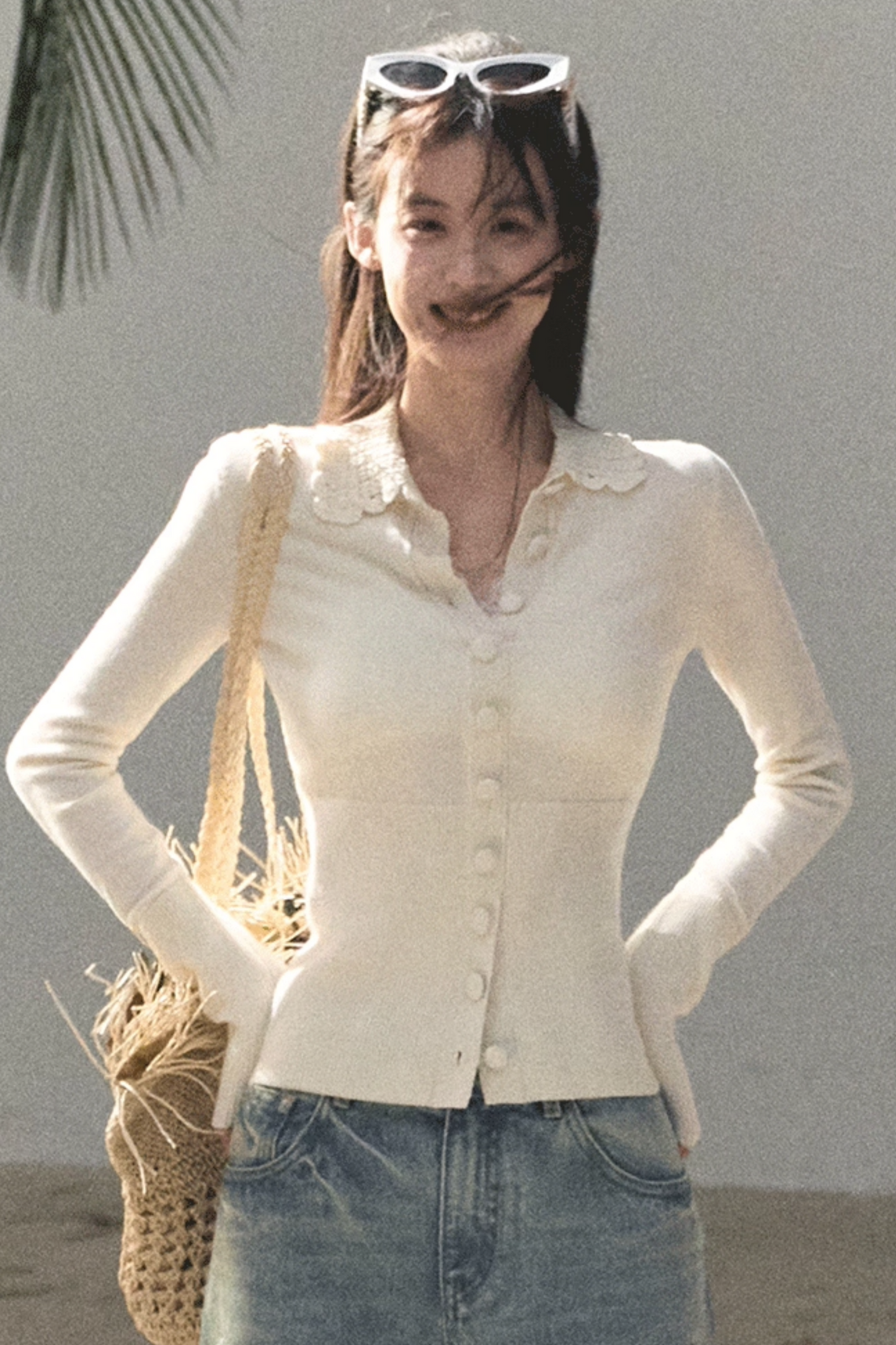 Natural Wool Crochet Collar Top