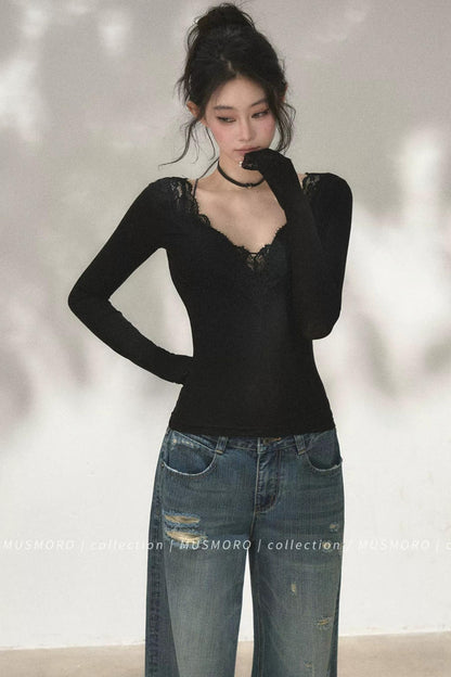 Top in maglia di pizzo a toppe