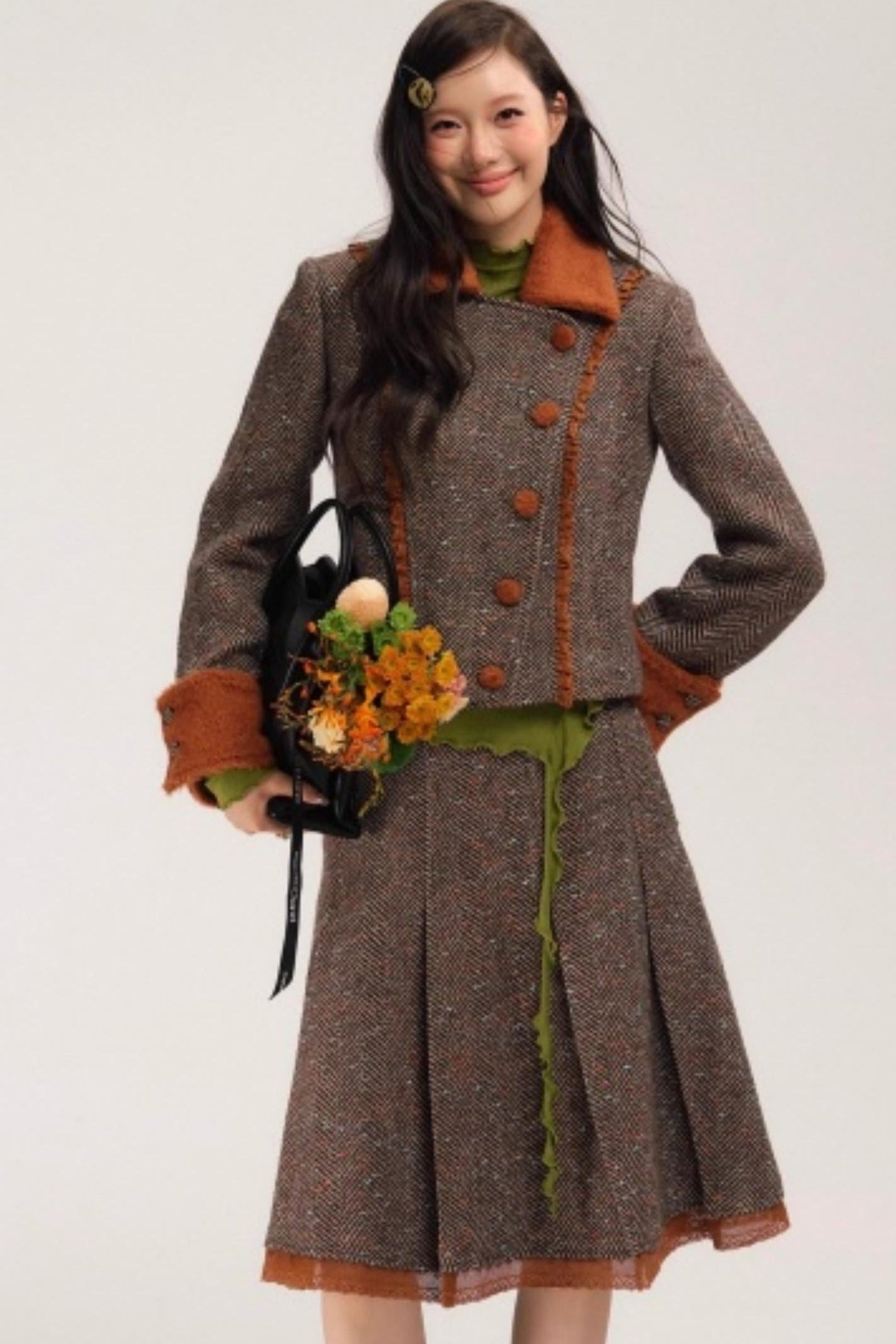 Vintage Wool Herringbone Coat Skirt Set-Up