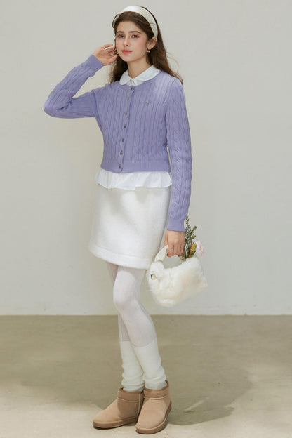 Crew-Neck Knitted Cardigan