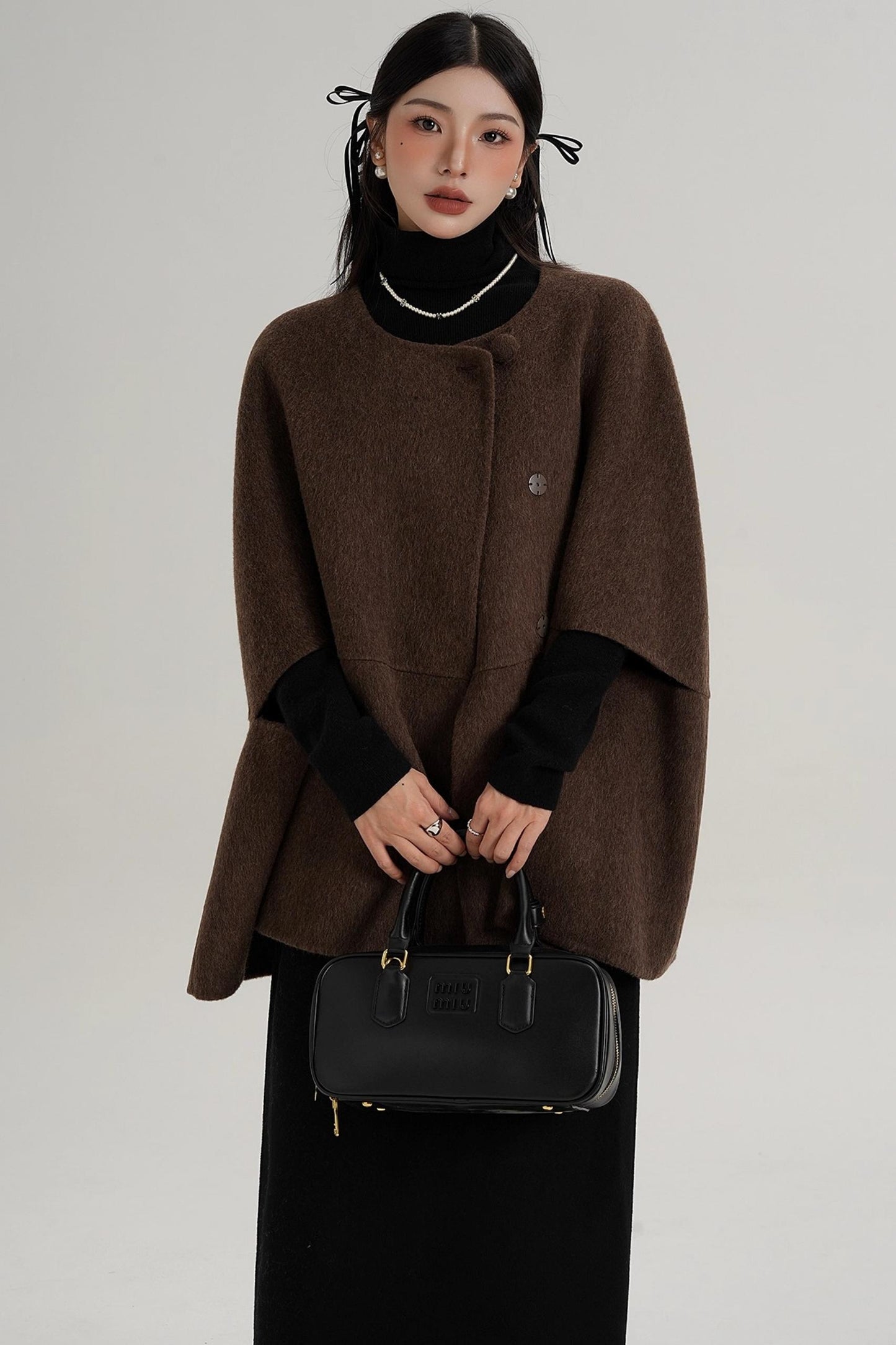 Elegant Fox Fur Wool Cape Coat