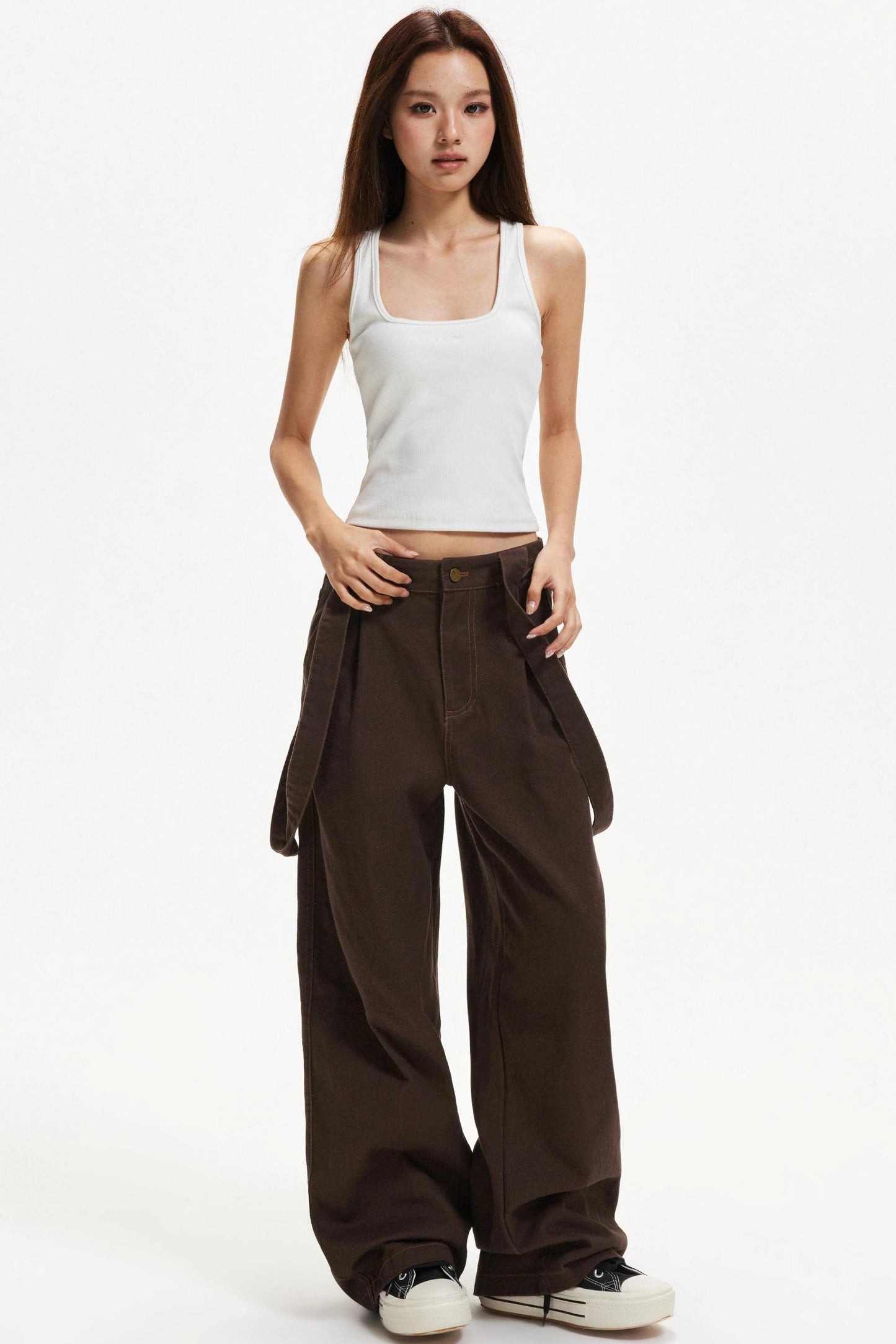 Retro Contrast Suspender Pants