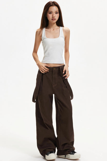 Retro Contrast Suspender Pants