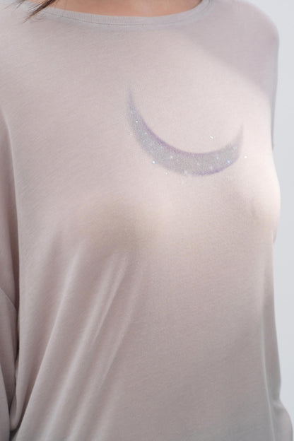 Moon Print Wool Blend Long Sleeves Top