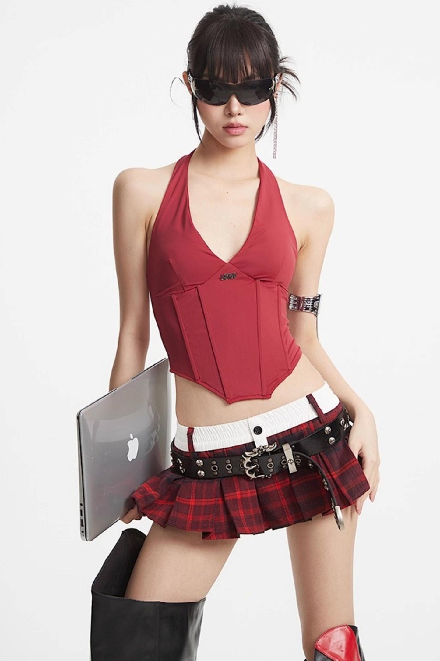 Puff Hem Sweet Plaid Mini Skirt