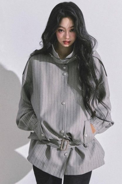 High-Neck Striped Jacket