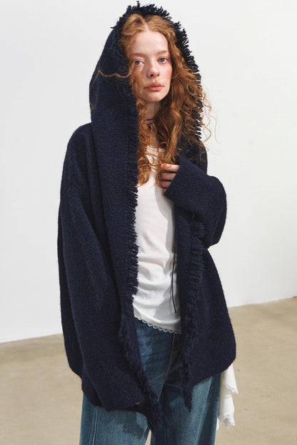 Lazy Fringe Hooded Cardigan