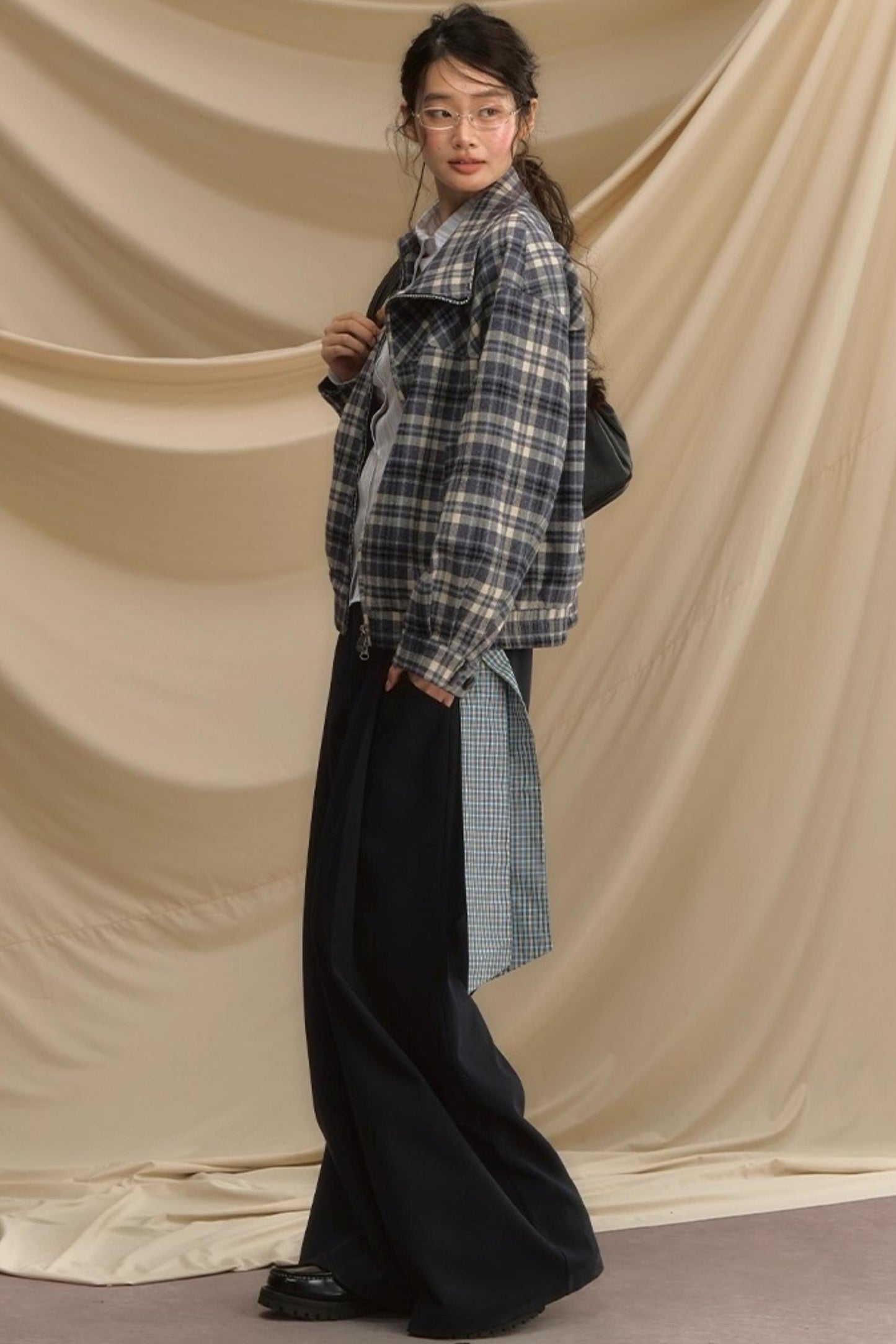 Vintage Plaid Diagonal Flight Jacket