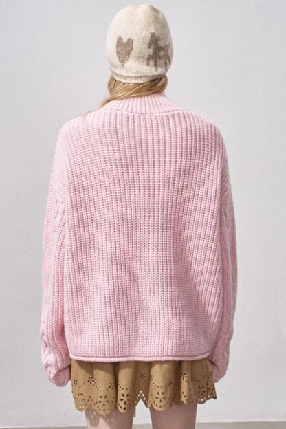 Thick Cable Knit Turtleneck Cardigan