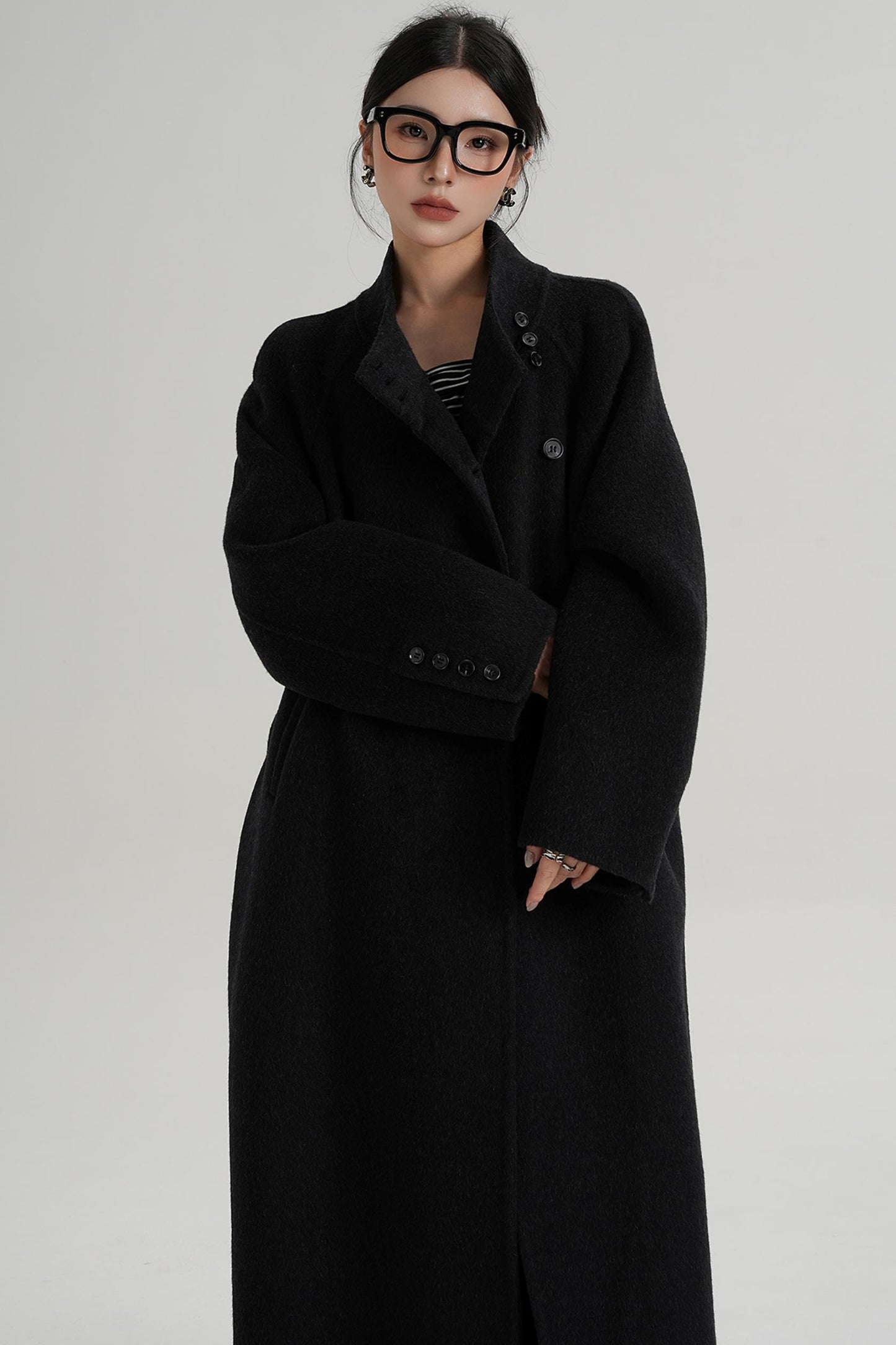 Diagonal Collar Woolen Long Coat