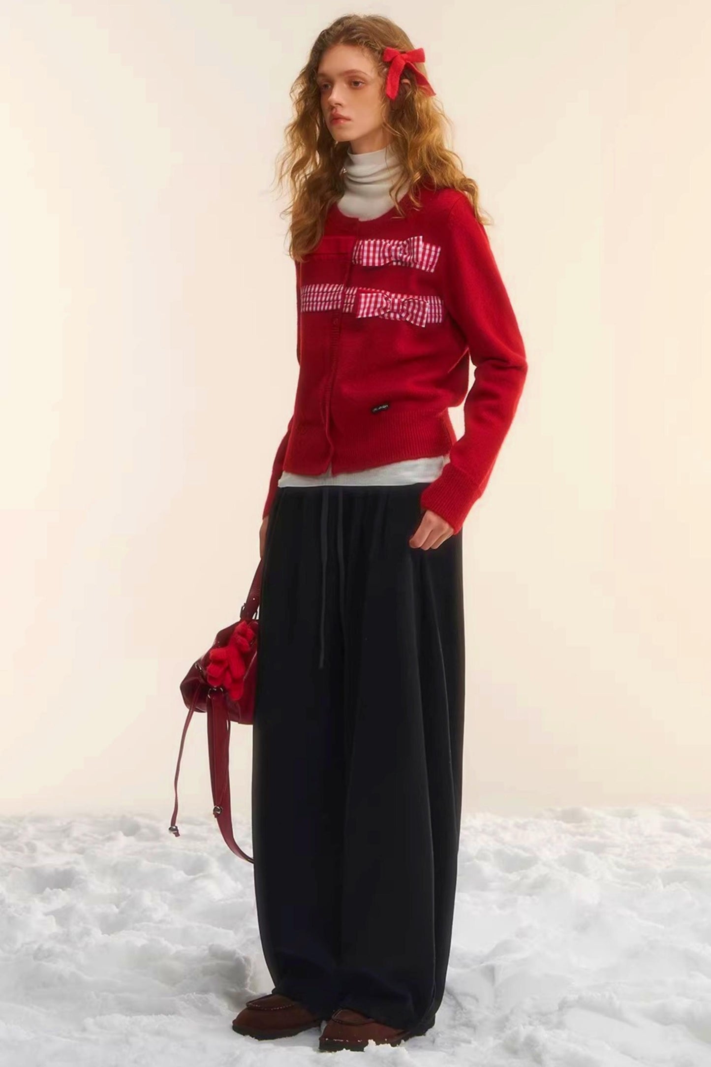 Plaid Patchwork Bow Cardigan