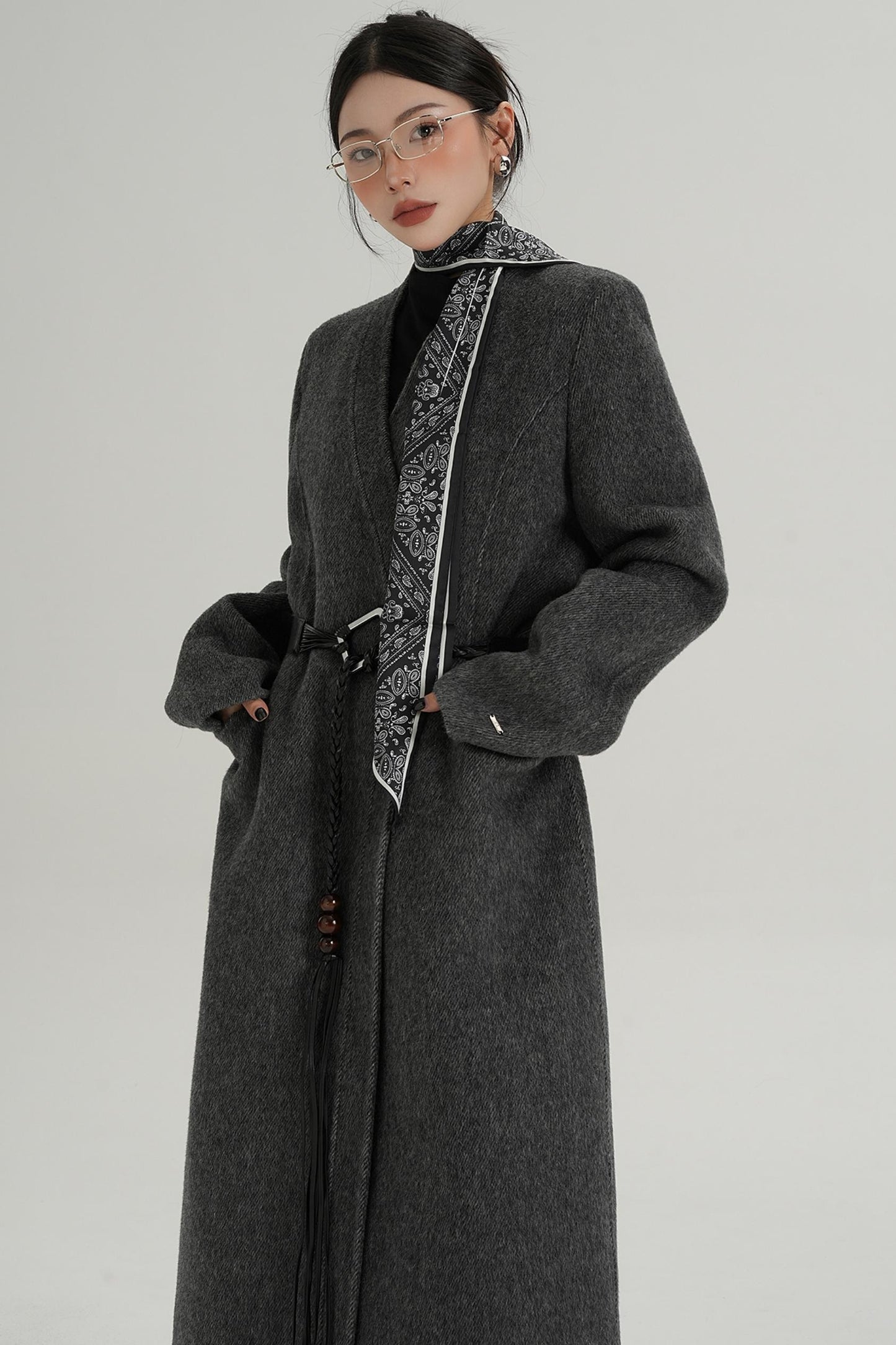 V-Neck Wool Trench Coat