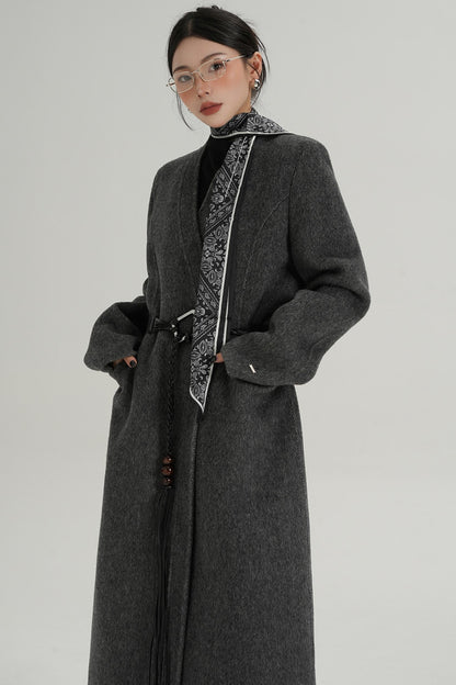 V-Neck Wool Trench Coat
