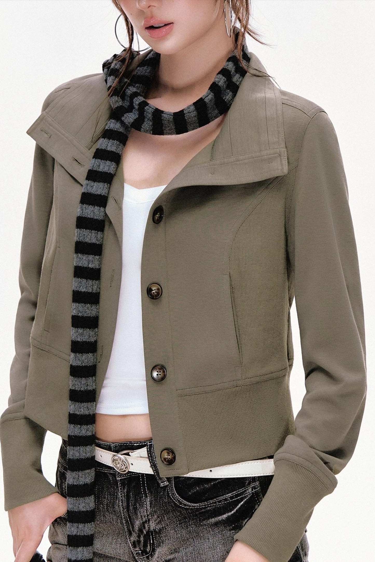 Vintage Stand-Up Collar Short Jacket