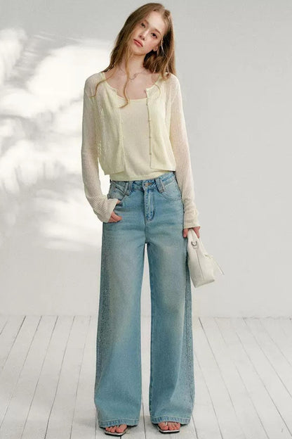 Hollow Knit Cardigan Set