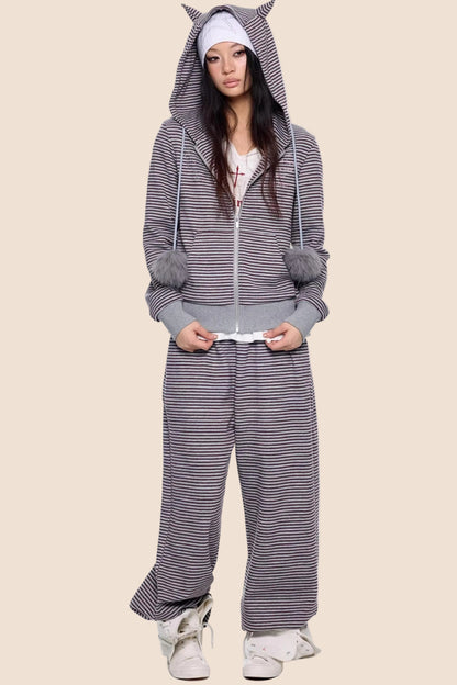 Devil Striped Hooded Jacket Set-Up