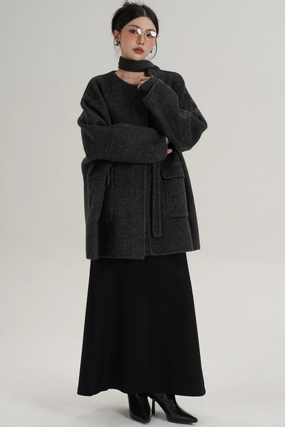 Lace-Up Woolen Coat
