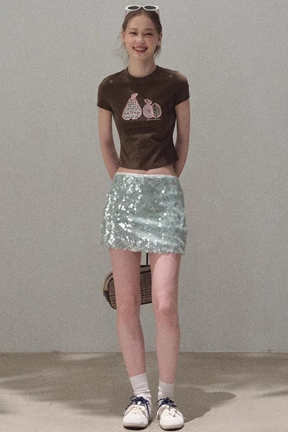 Dual-Color Sequin A-Line Mini Skirt