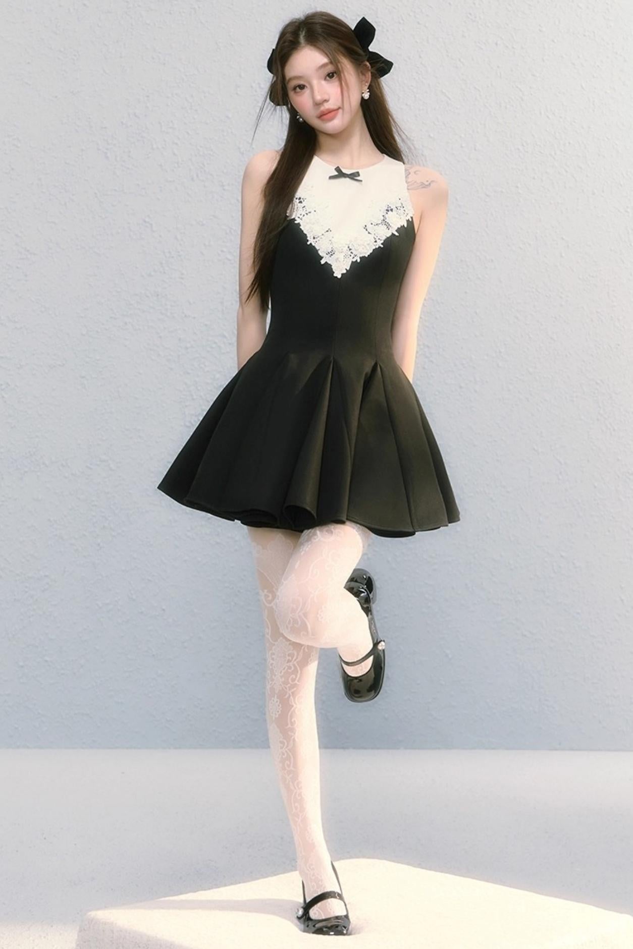 Golden V-Shaped Black Dress