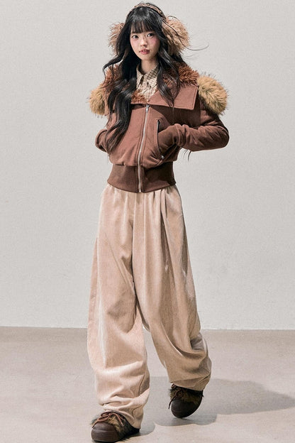 Fleece-Lined Wide-Leg Pants