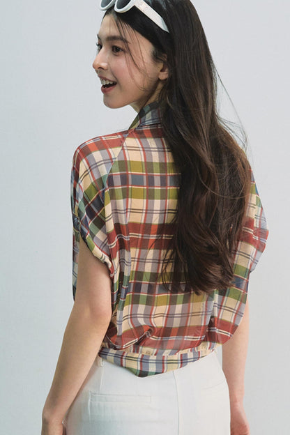 Plaid Tie Top & Midi Skirt Set-Up