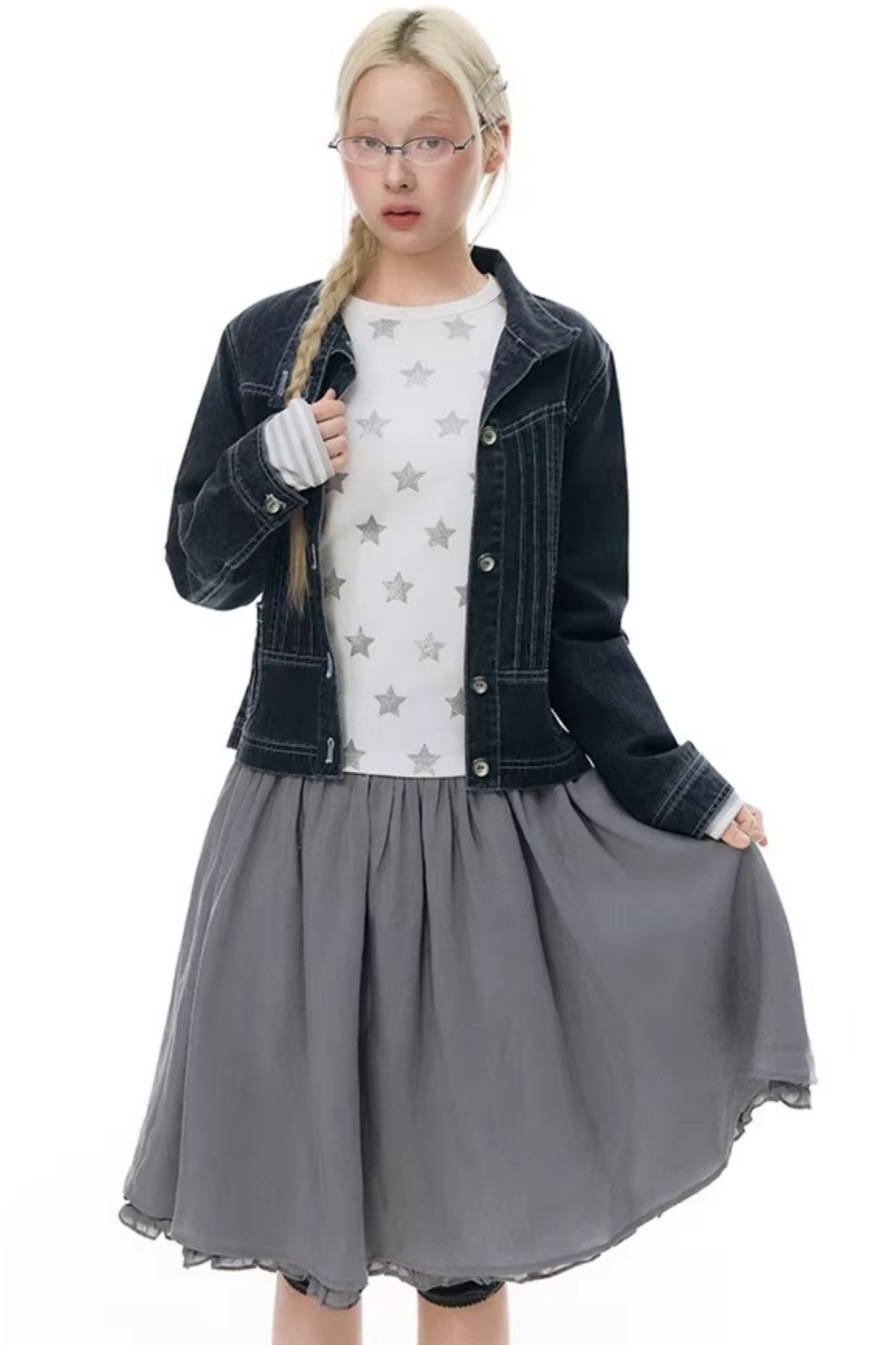 레이스 플래킷 블라우스 셋업