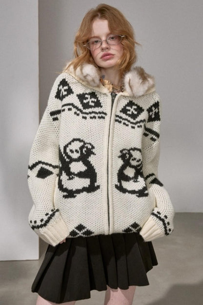 Detachable Fur Collar Knitted Cardigan