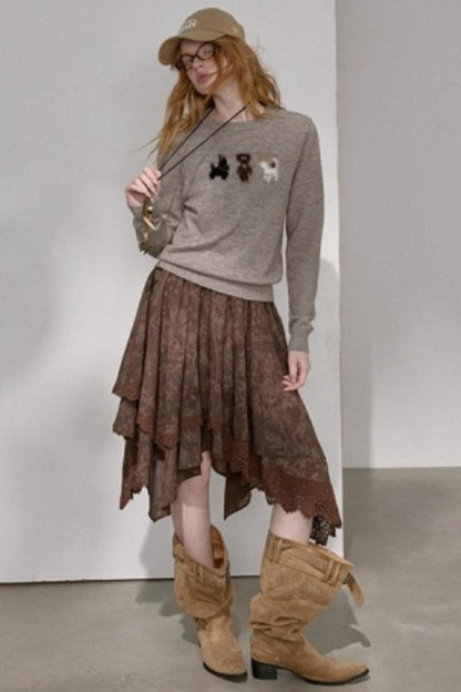 Lace Asymmetrical Winter Skirt