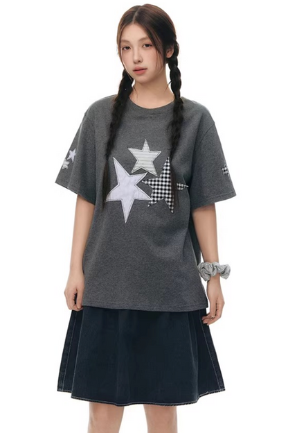 Pleated Denim A-Line Skirt