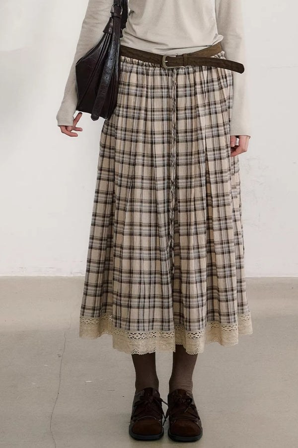 Cotton Lace Plaid Skirt
