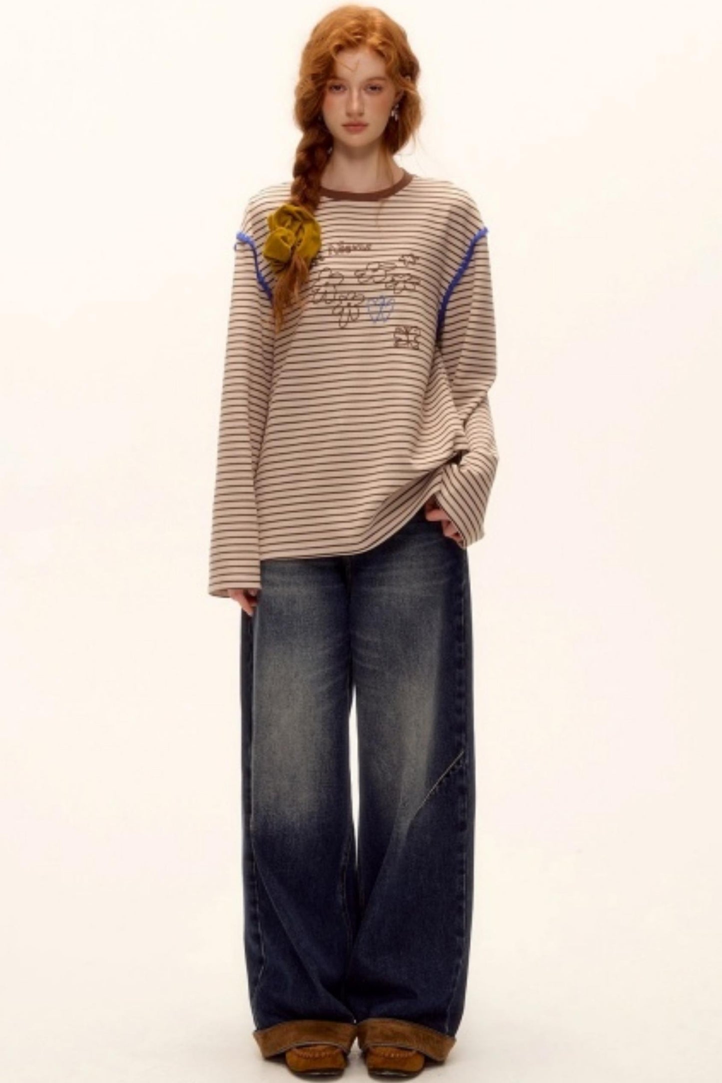 Striped Bead Embroidery Top