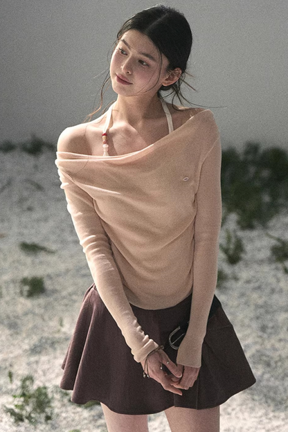 프로스티 숄더 홀터 탑