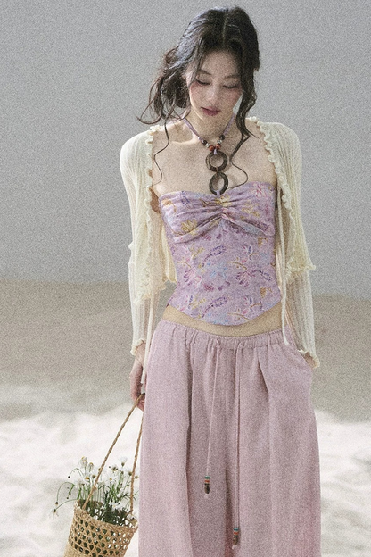 Monet's Water Lilies Embroidered Top