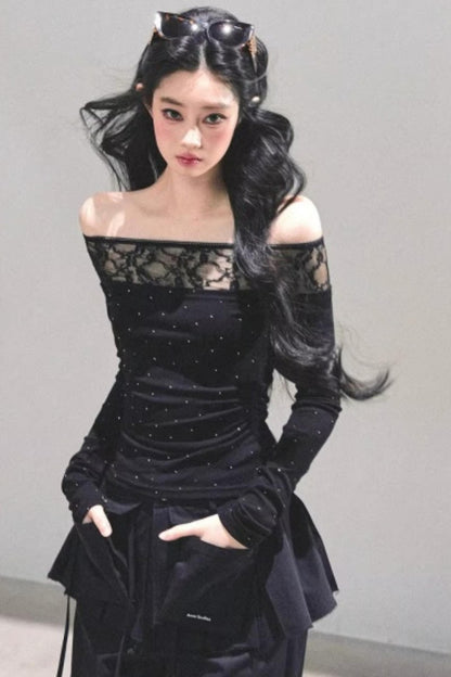 Lace Polka Dot One-Shoulder Top