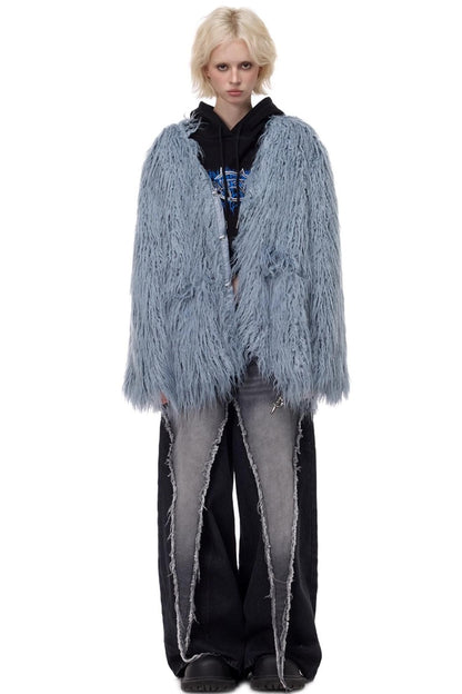 V-Neck Shearling Fur Jacket