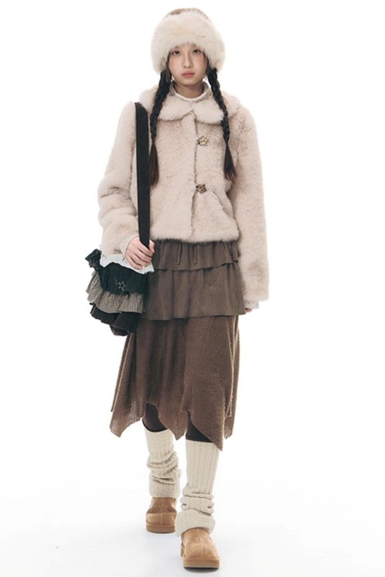 Faux Fur Doll Collar Jacket
