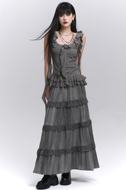 Gray Halter Skirt Top Set-Up