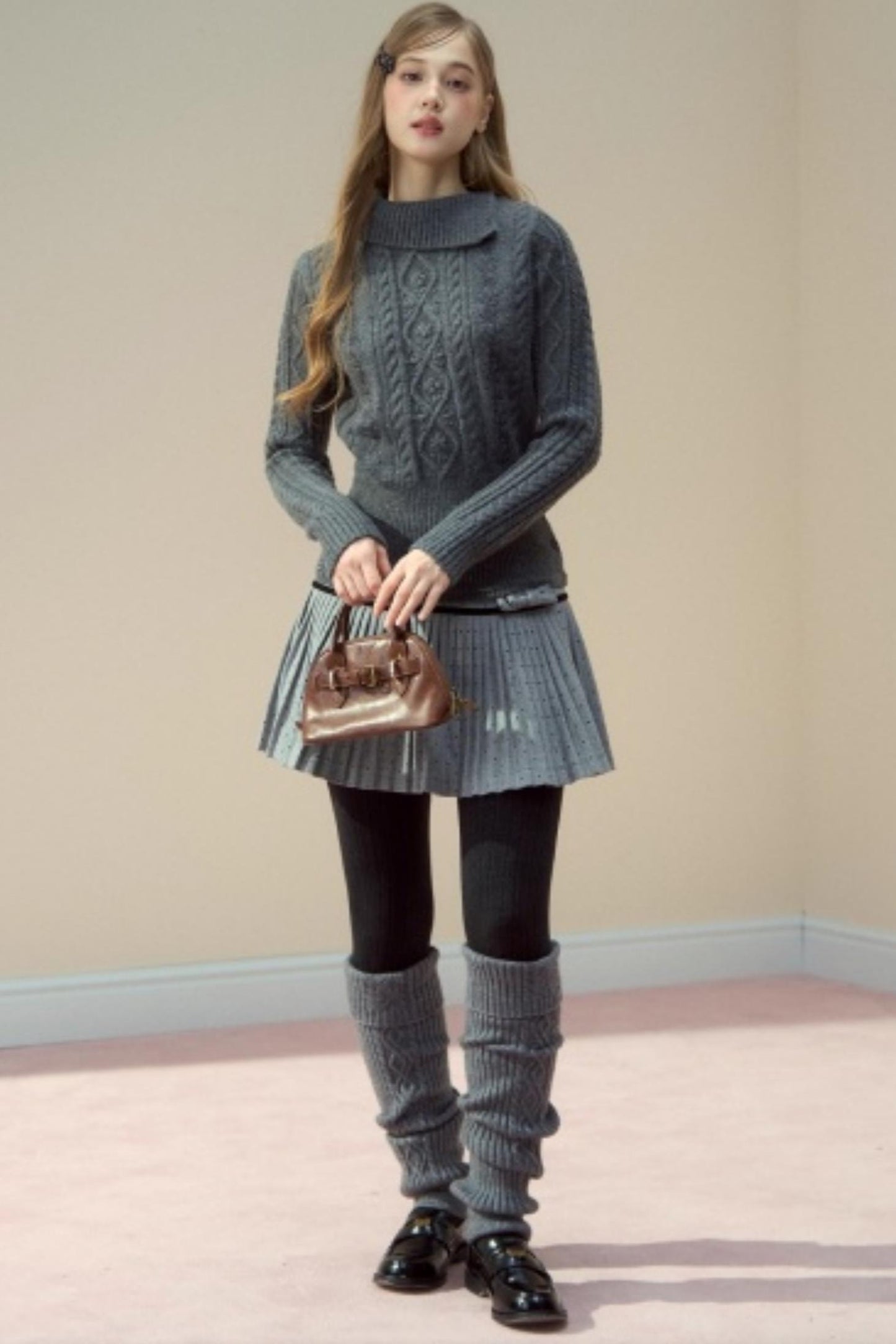 Twist Semi-Turtleneck Warm Knit Sweater