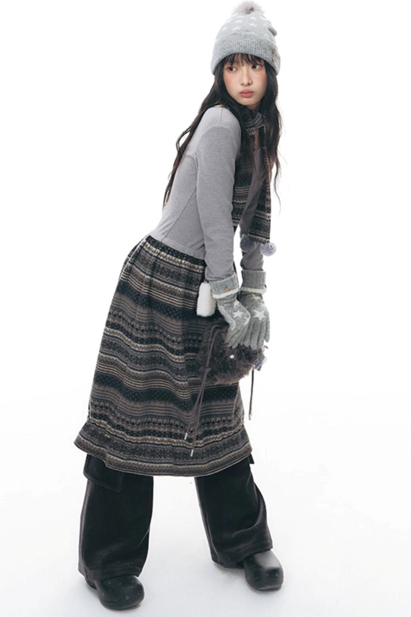 Knitted Patchwork Slim Dress Set-Up