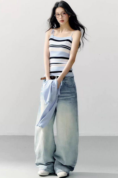Conjunto de blusa de tirantes a rayas