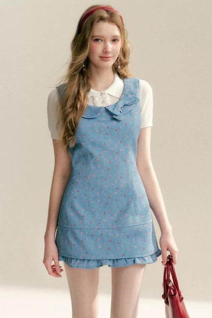 Contrast Floral Bow Collar Dress