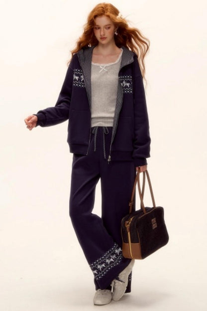 Fair Isle Quilted Jacket Pants Set-Up