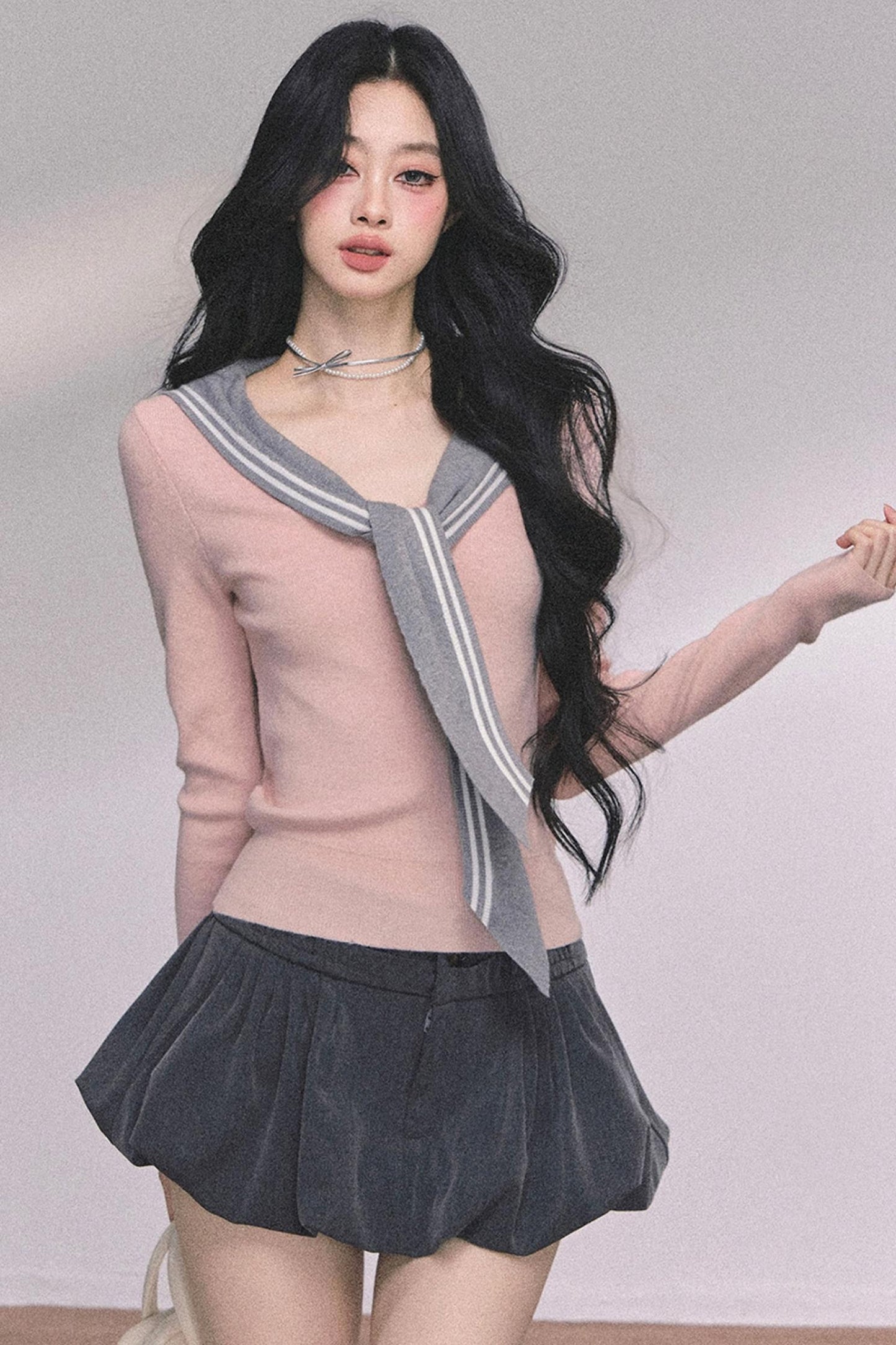 Slimming Navy Knitted Top