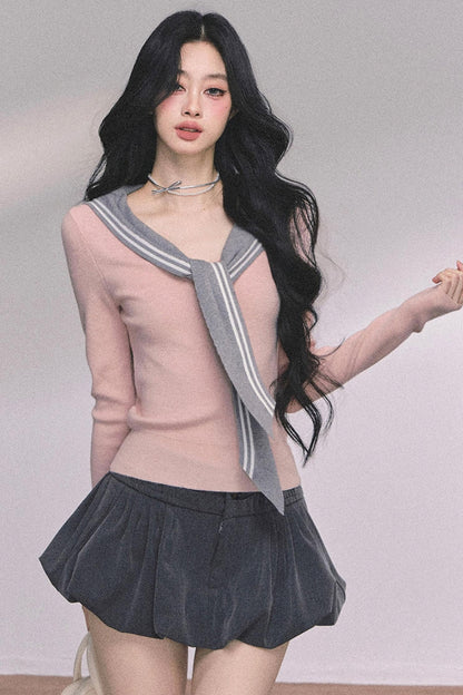 Slimming Navy Knitted Top