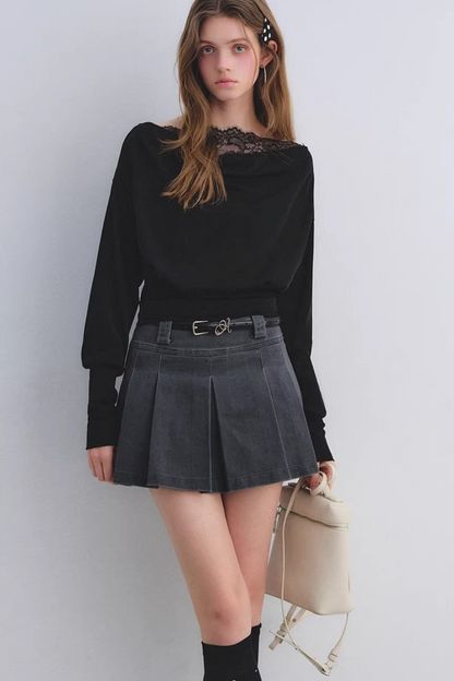 Retro Washed Denim Skirt